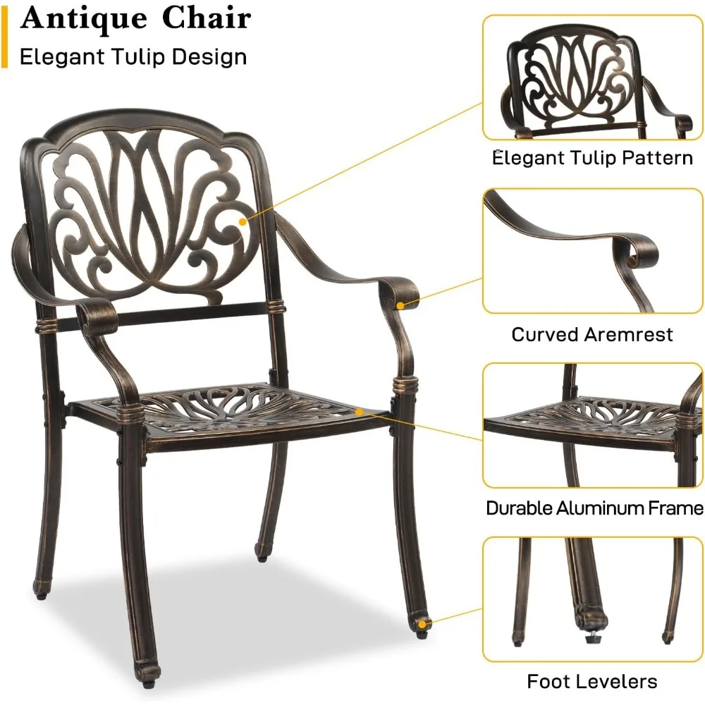 Outdoor Dining Chairs Set of , Cast Aluminum Stackable Patio Chairs Set of , Patio Furniture Aluminum Outdoor Chairs fo image 5