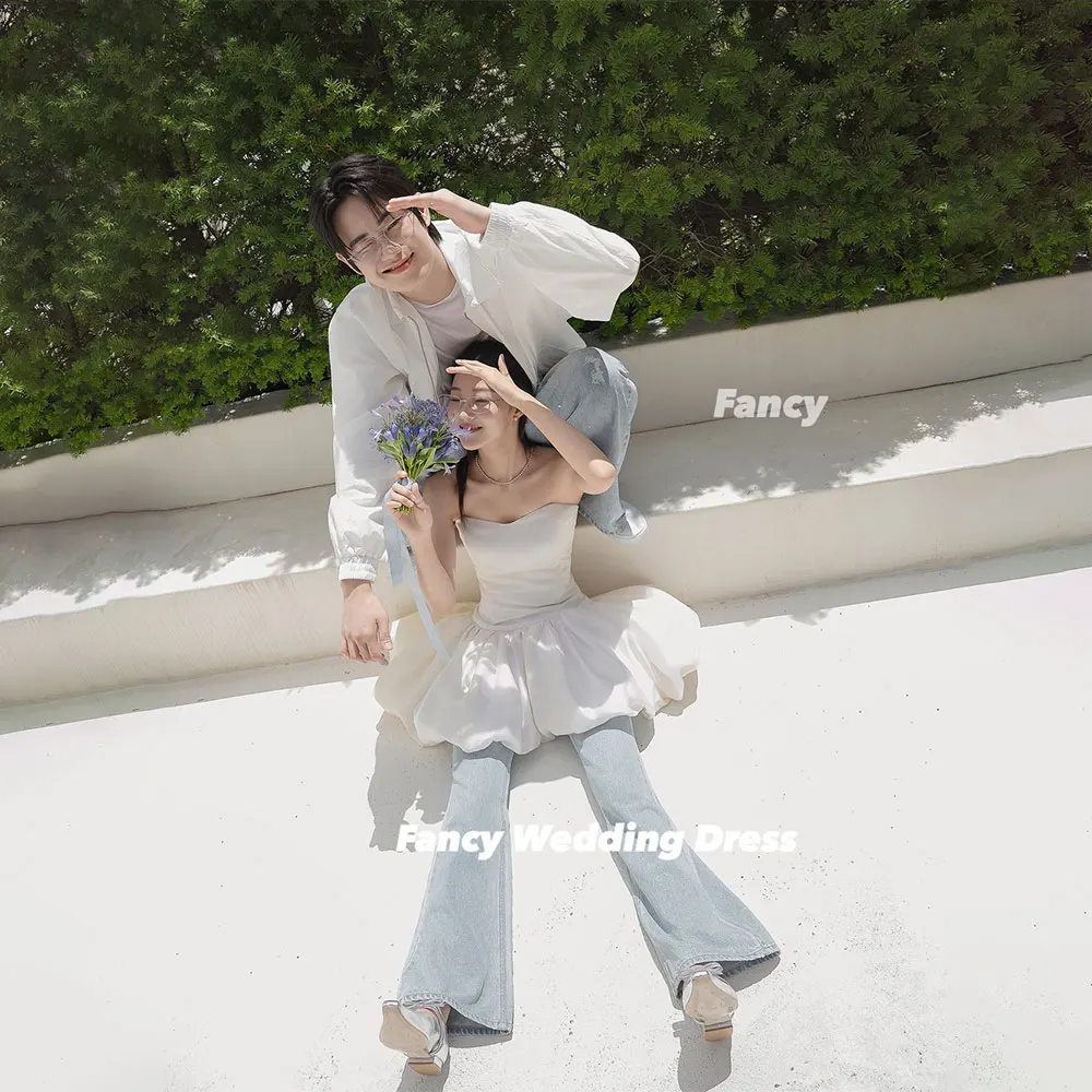 

Fancy Simple Sweetheart Wedding Dress Korea Photoshoot A Line Soft Satin Bridal Gown Mini Short Customized