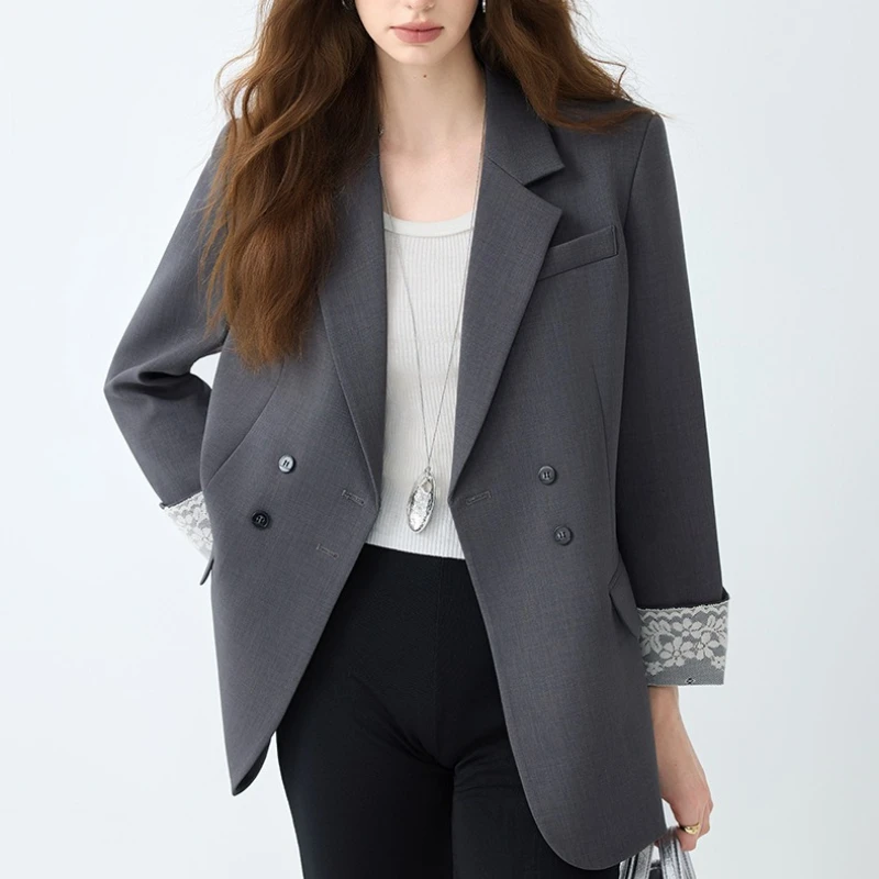 Spring Fashion New Women's Elegant High-end Suit Jacket Design Sense Office Single Breasted Long Sleeved Solid Color Jacket