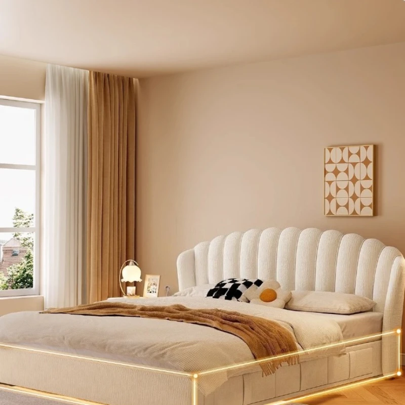 سرير مزدوج من الخشب على الموضة، زوجين صغيرين بالحجم الكامل، سرير مزدوج منزلي صلب، لوح رأسي حديث، أثاث Muebles Para Hogar