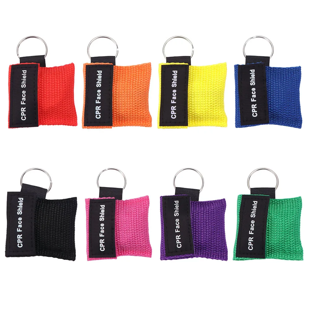 Disposable CPR Mask Mouth Breath Professional Emergency Face Shield One-way Valve Keychain Ring Resuscitator Mask Outdoor Rescue