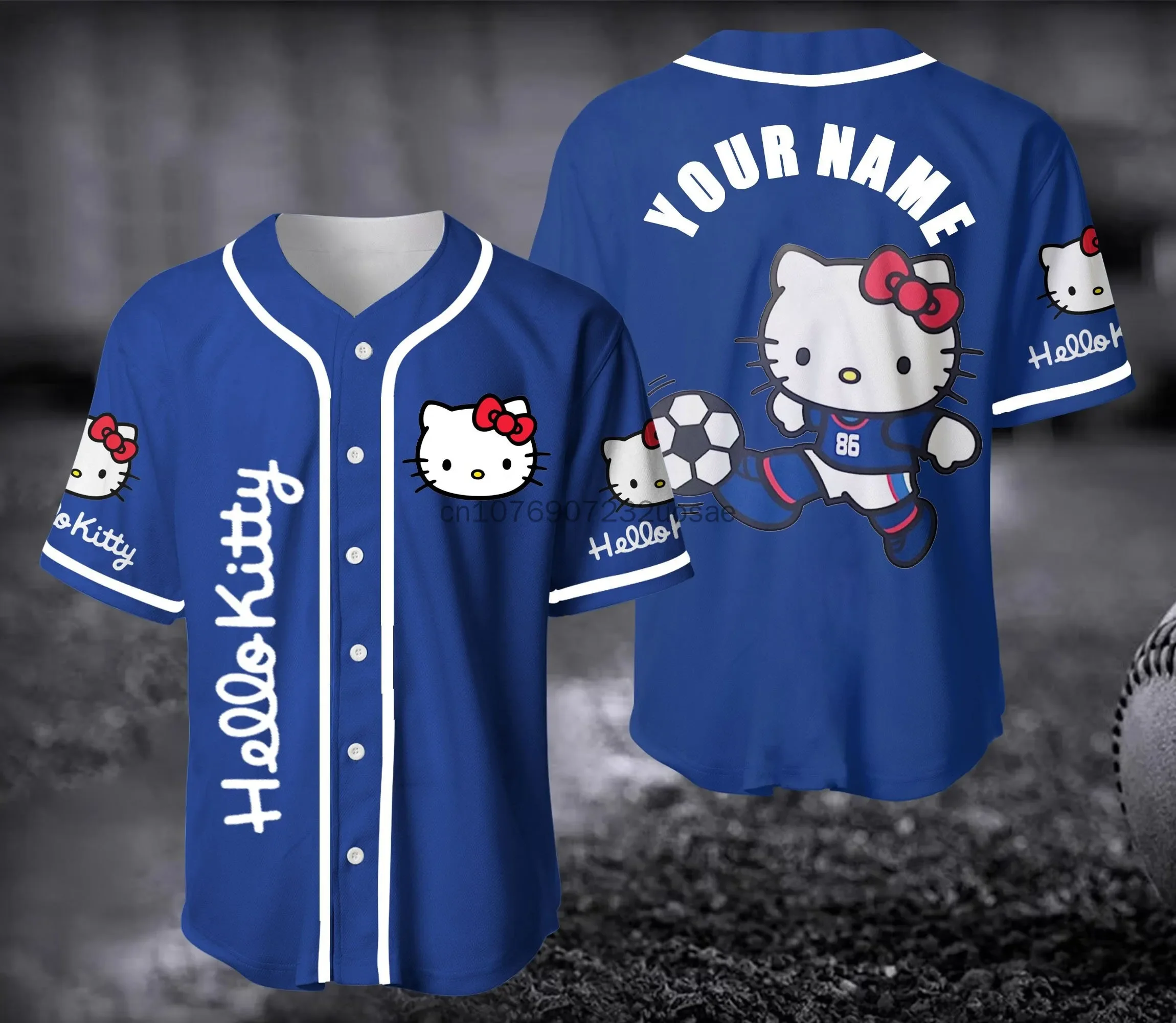 

2024 New Hello Kitty Baseball Lovely Personalized Cartoon Print Baseball Jersey Shirts Outdoor Sports Casual Men Women Kids Tops