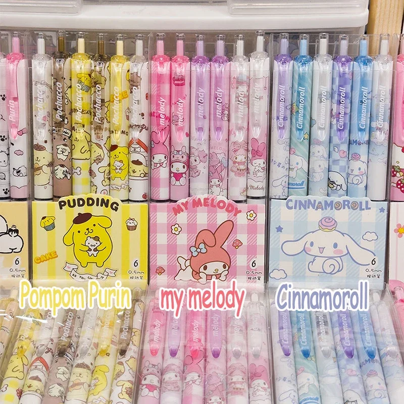 6pcs Sanrio Cartoon Neutral Pen Kuromi Melody Hello Kitty Pachacco Student Exam Pen Office Gel Pens School Supplies Stationery