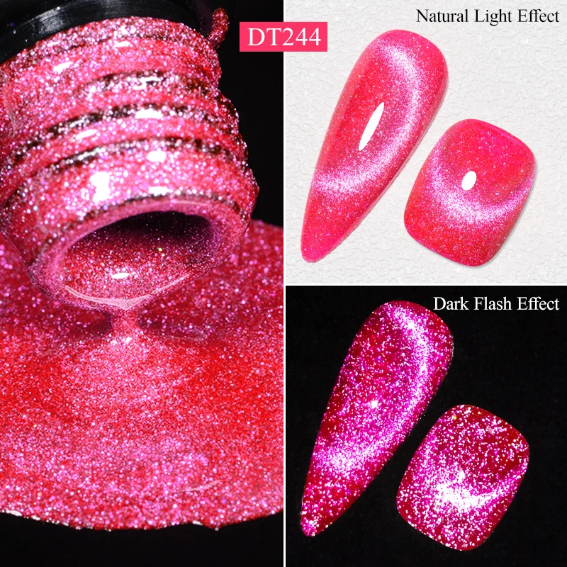 MEET ACROSS 7ml Amber Reflective Magnetic Gel Nail Polish Glitter Cat Gel Semi Permanent UV Gel Nail Art Varnish For Manicure