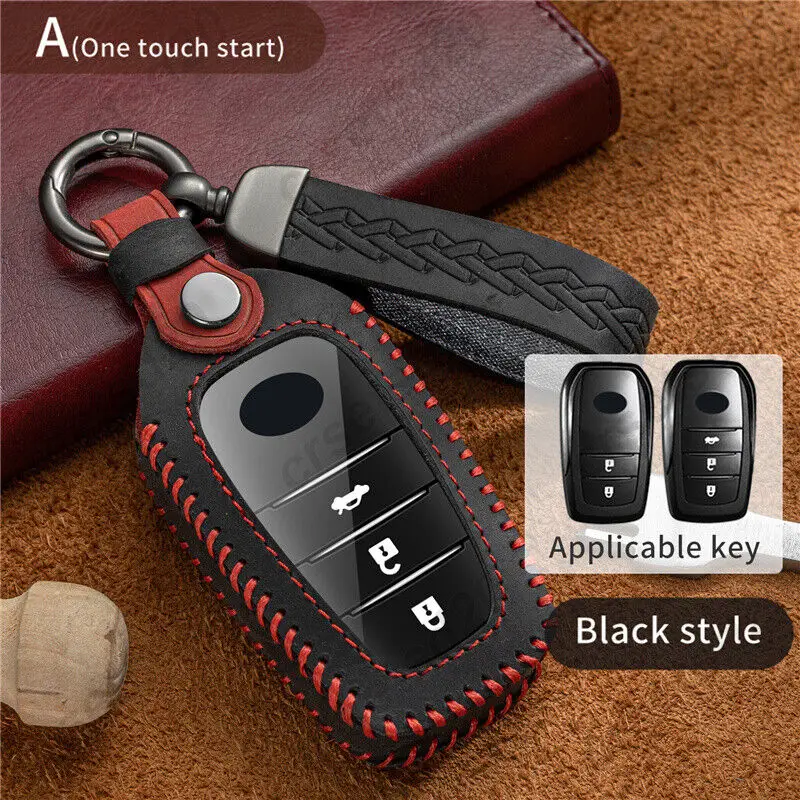 Leather Car Key Fob Case Cover Remote Shell Holder Chain For Toyota Hilux Camry CHR Forutner Innova Zenix Corolla Cross Alphard