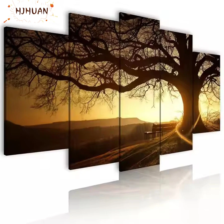 

5ps Diamant Painting Sunset, trees 5D DIY Diamond Painting Full Square Drill Embroidery Cross Stitch Gift Home Decor Gift Resin