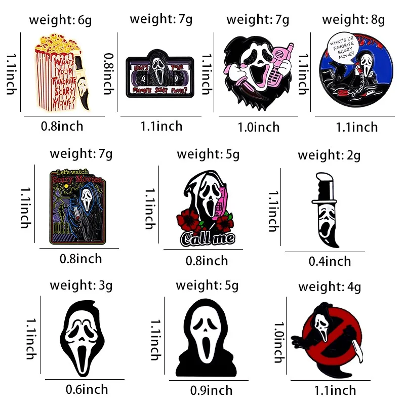 Pins What\'s Your Favorite Scary Movie Custom Brooches Lapel Badges Gothic Punk Skeleton Jewelry Gift for Friends Call Me Enamel