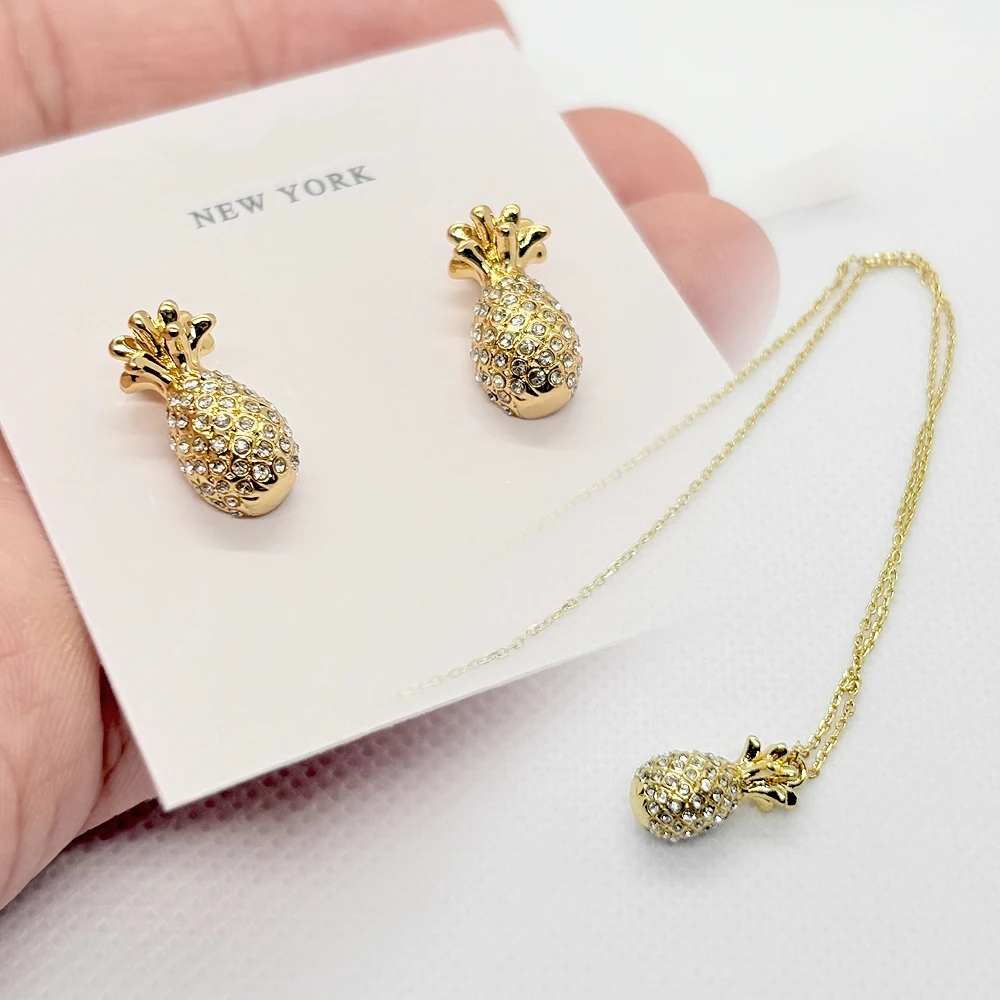 

Ks Fashion Jewelry Rhinestone Crystal Pineapple Necklace and Earrings Set for Women Birthday Gifts, Unique Gift
