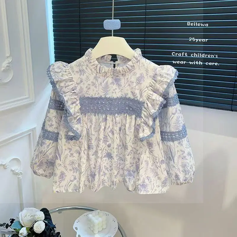 

Spring and Autumn Girls' Cotton Long Sleeve Shirt 2026 New Casual Children's Floral Top 90-160cm