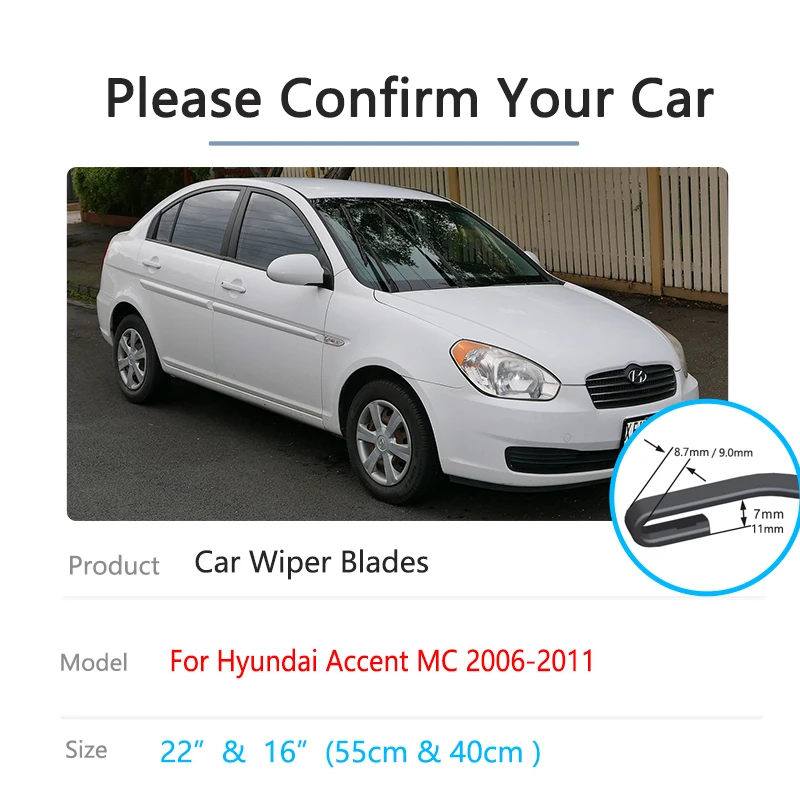 For Hyundai Accent MC Verna Super Pony Brio Attitude 2006~2011 Car Accessory Frameless Wiper Blades Front Windshield Windscreen