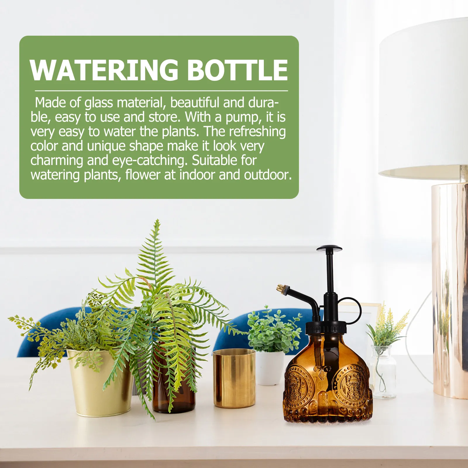 1Pcs Premium Glass Watering Bottle with Comfortable Pump Mechanism Ideal for Indoor Plants Outdoor Gardening General Cleaning