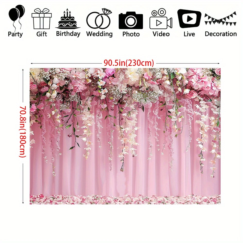 Wedding Pink Flower Background Cloth Romantic Bride Flower Wall, Rose Photography Background Carpet