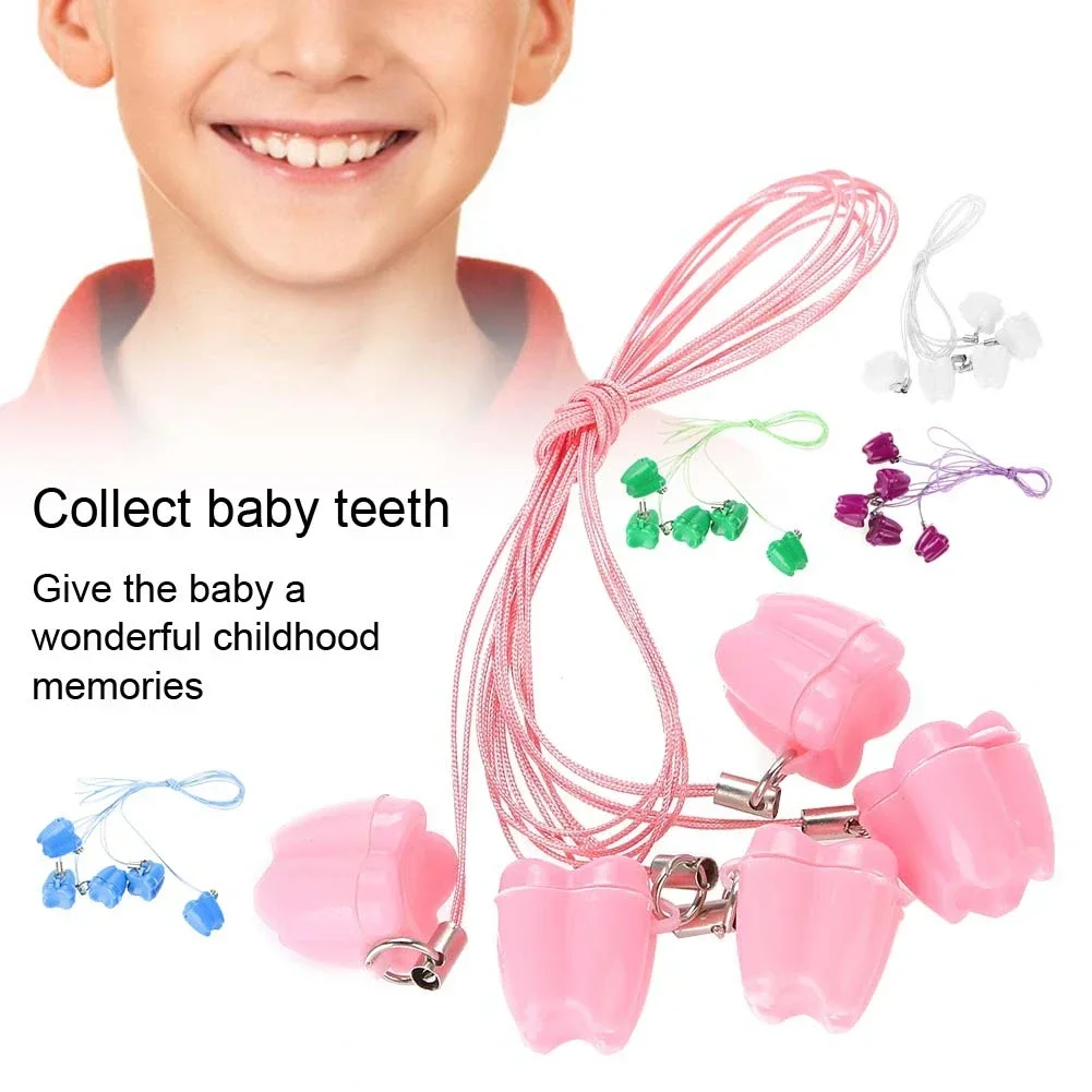 

5Pc Cute Children's Mini Collecting Container Tooth Shape Deciduous Teeth Storage Chain Box Tooth Souvenir Save Tools With Rope