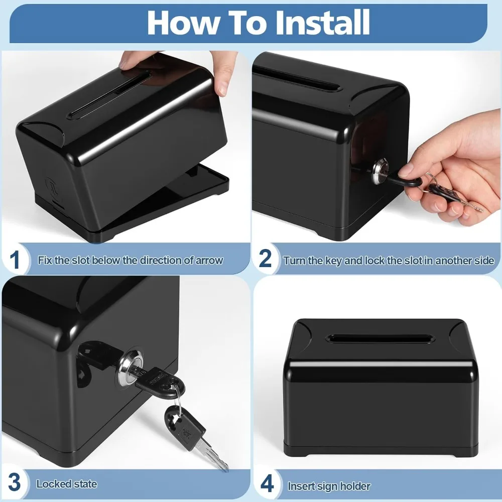 Polmart Tip/Donation/Suggestion/Business Card Collection Box with Lock (Black), 12-Pack