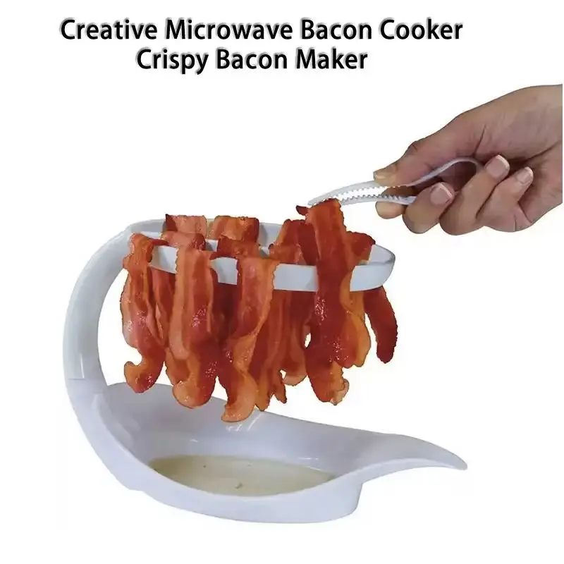 Estante creativo para tocino para horno microondas con bandeja, Clip para comida, cocina para tocino crujiente rápido para el hogar, cocina, tocino, árbol, recetas navideñas