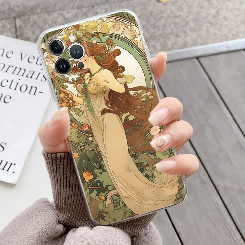 Alphonse Mucha  Phone Case Silicone Soft for iphone 15 14 13 12 11 Pro Mini XS MAX 8 7 6 Plus X XS XR Cover