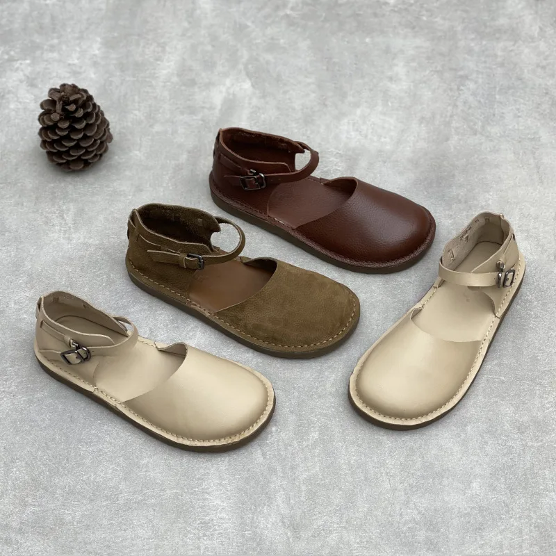 

Ретро женские сандалии из натуральной кожи, ручной работы, класса люкс, удобные, качественные, дышащие, новинка лета 2026