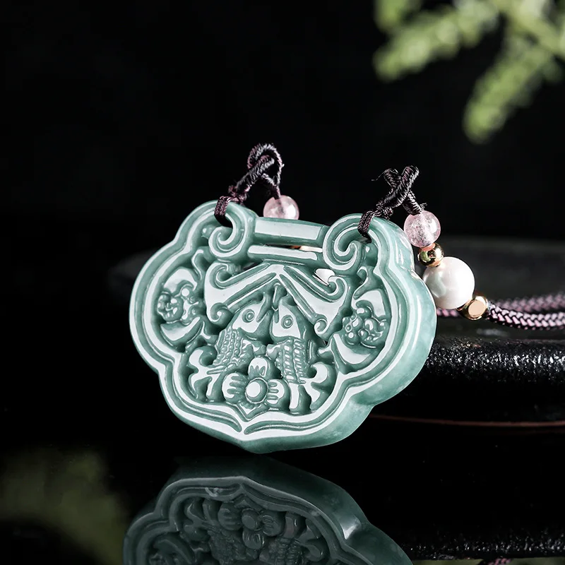 

Myanmar Jadeite Fish Pendant Necklace Real Jewelry Fashion Accessories Talismans Charm Burmese Jade Designer Stone