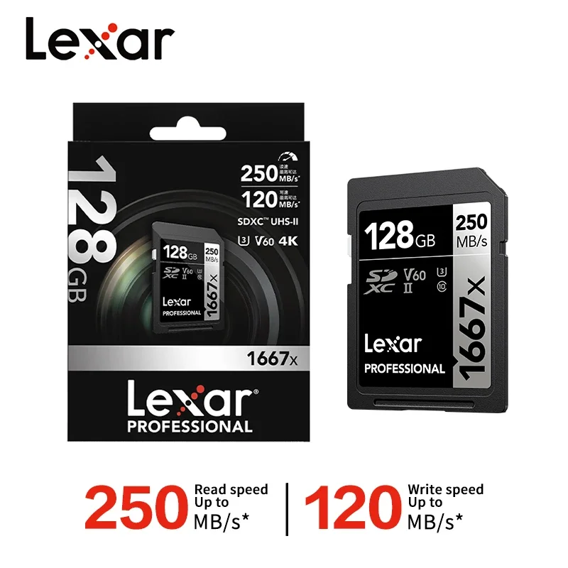 Lexar V60 4K Ultra Video SD Card 256GB 128GB 64GB Max 250Mb/s SDXC UHS-II Card Professional Memory Card for Camera