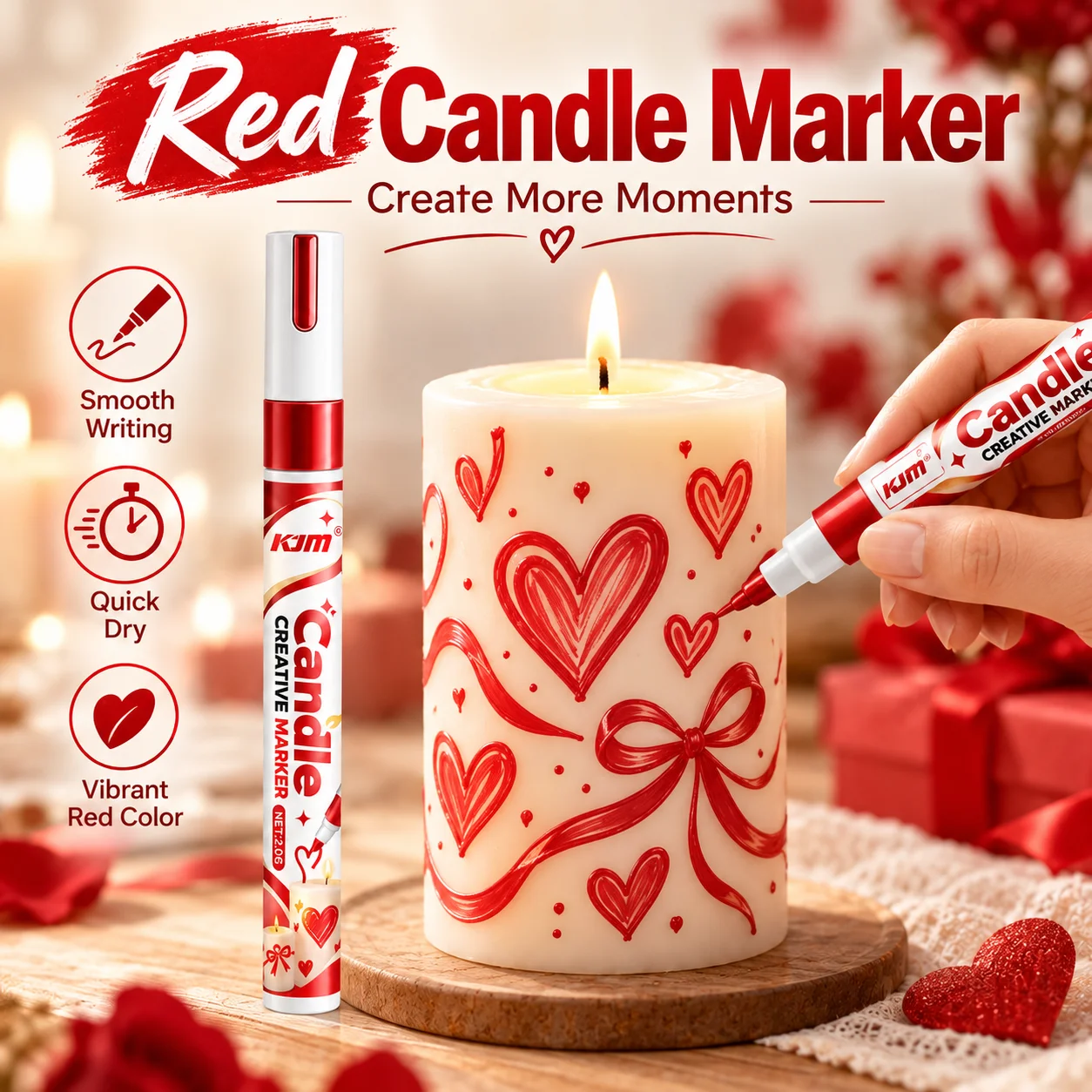 KJM Candle Paint Marker For DIY Candle Art, Gold Silver Red Black Colors, Quick-Drying Pen For Gifts And Home Decor
