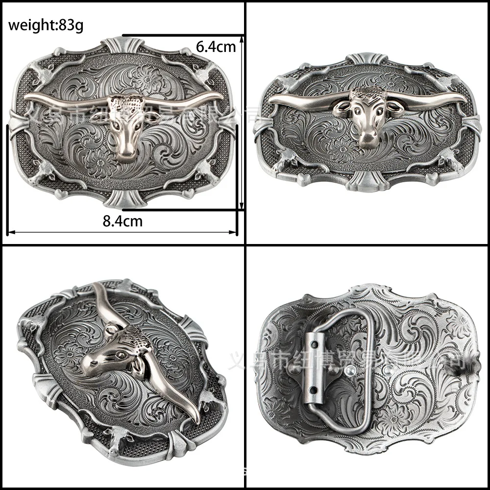 Vintage Western Denim Boots Belt Buckle Alloy Cow Head