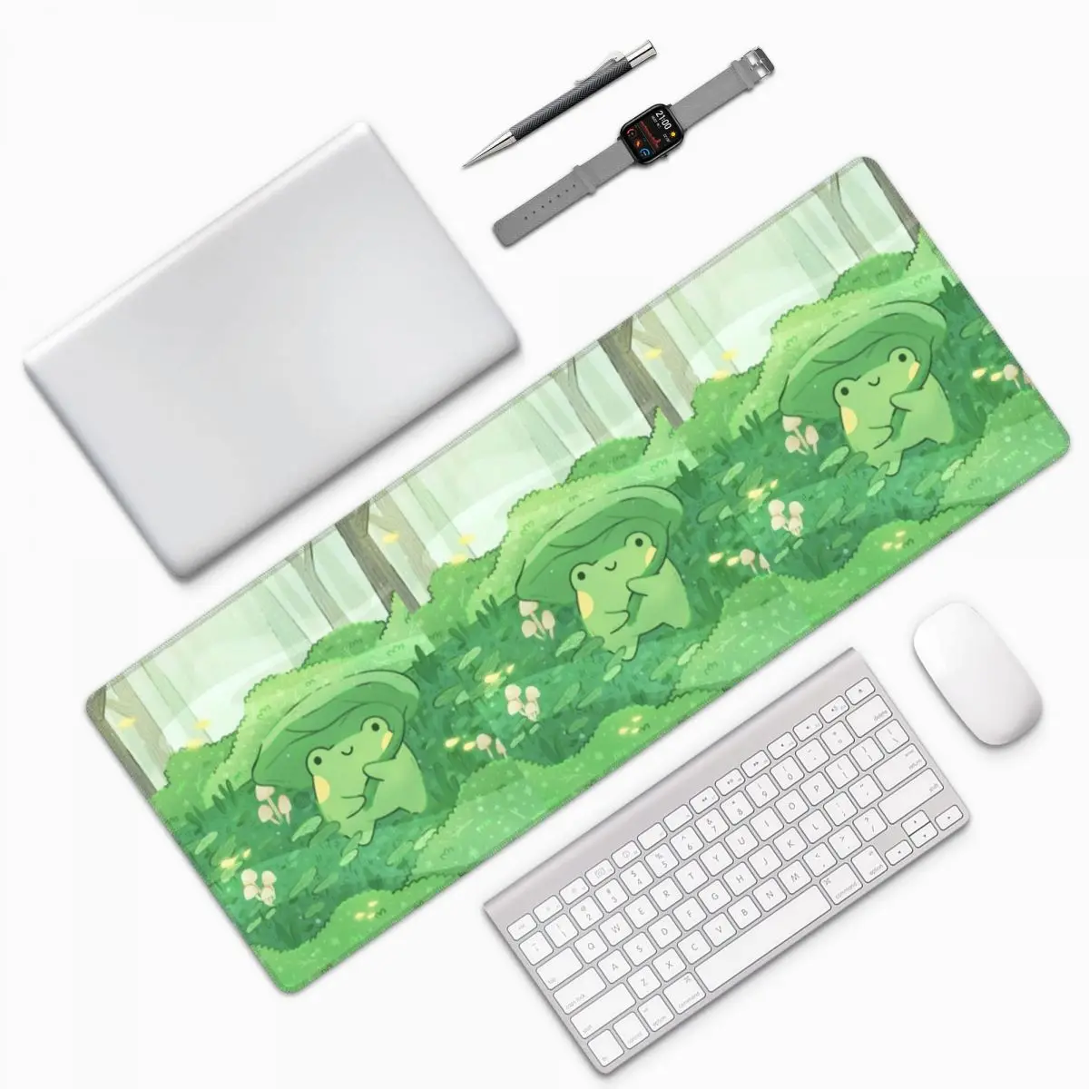 Cute Frog Under Leaf Rain Design Large Mouse Pad Computer Keyboard Mouse Mat Gaming PC Laptop Desk Mat Table Mats