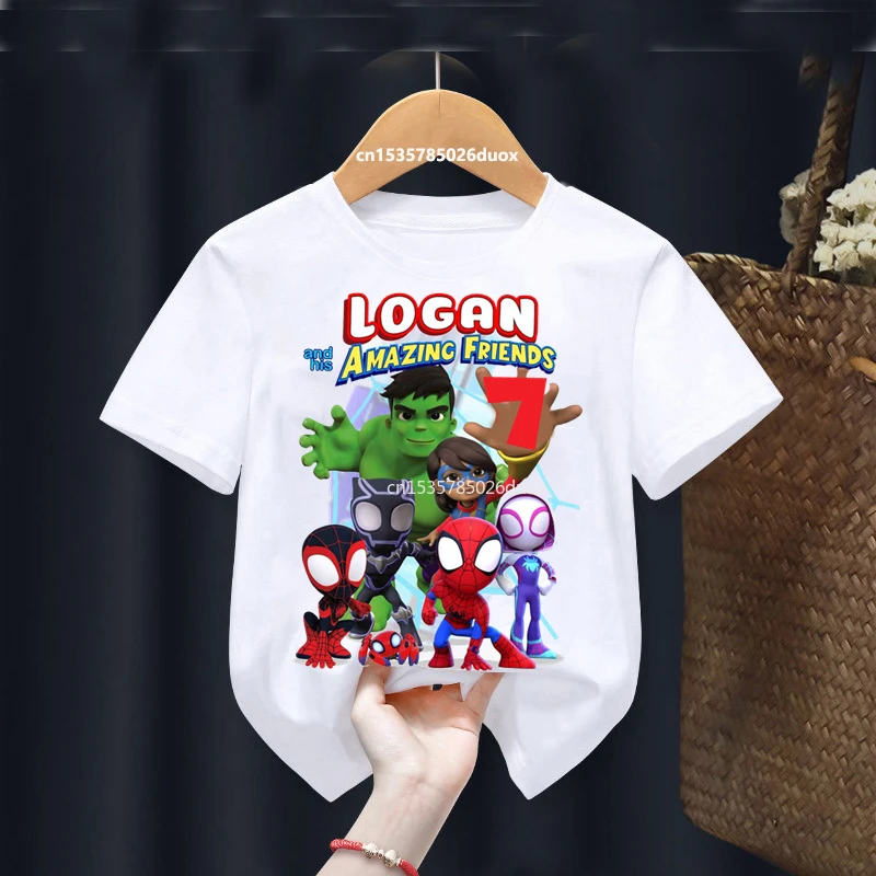 Kid Spider-Man and His Amazing Friends compleanno estate manica corta camicie per ragazzi Superheroe personalizza nome compleanno ragazzo t-shirt