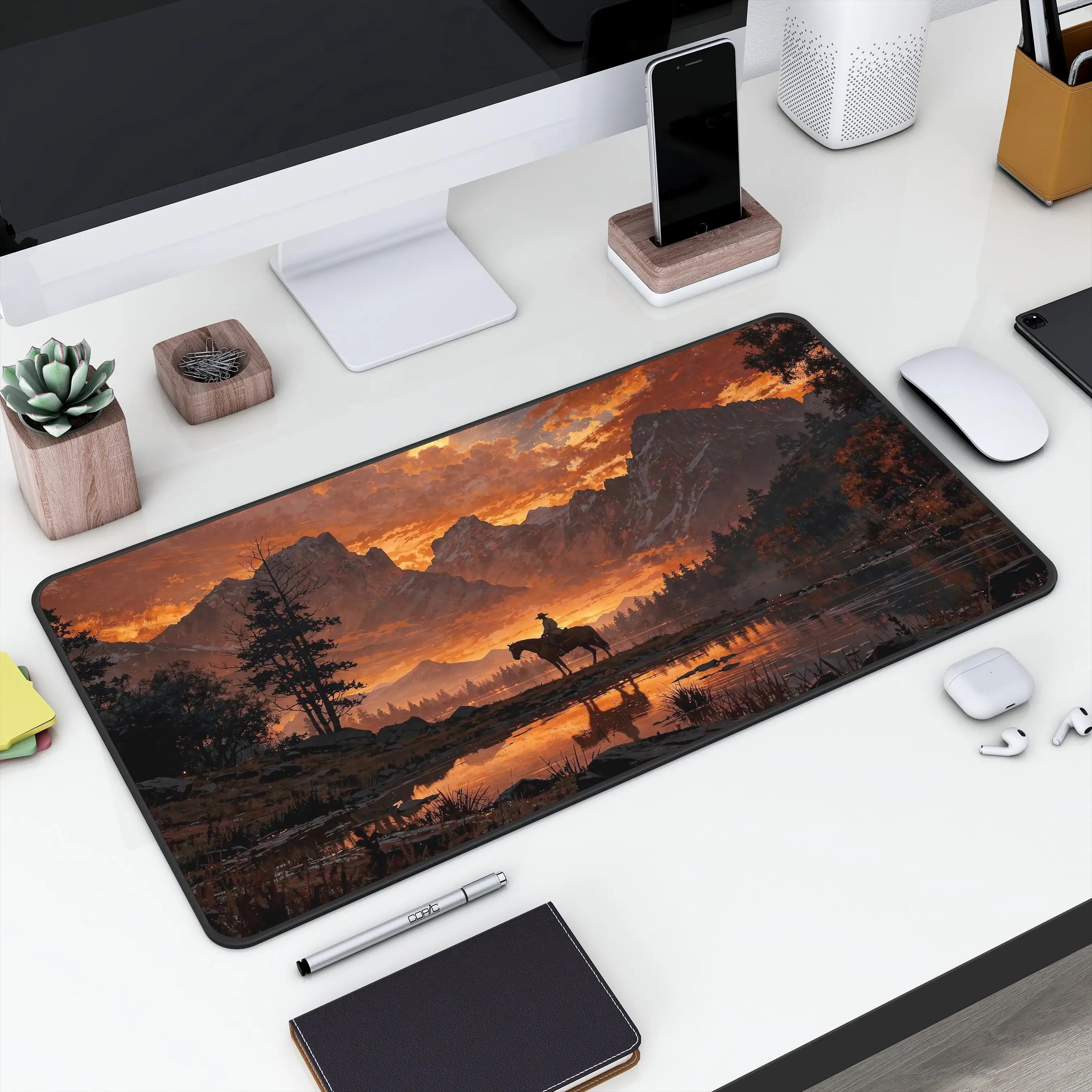 Fire Sky Cowboy Desk Mat Large Mouse Pad Mouse Pads Office Rug Laptop Accessories Desk Decor 900x400 Keyboard Mat Decoration