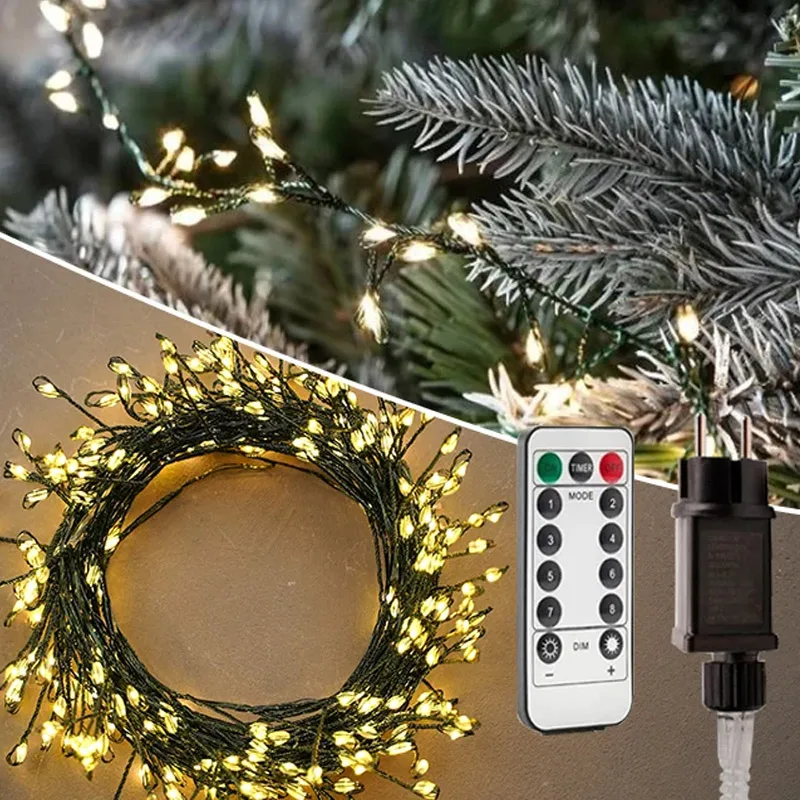 36M Cluster Green Wire String Lights LED Outdoor Garland Fairy Light Holiday Christmas Tree Decoration