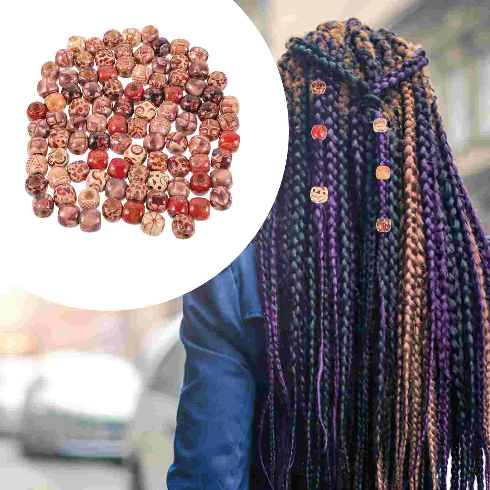 100 Pcs African Beads Dreadlock Accessories Braid Hair for Braids Wood Macrame Board Miss