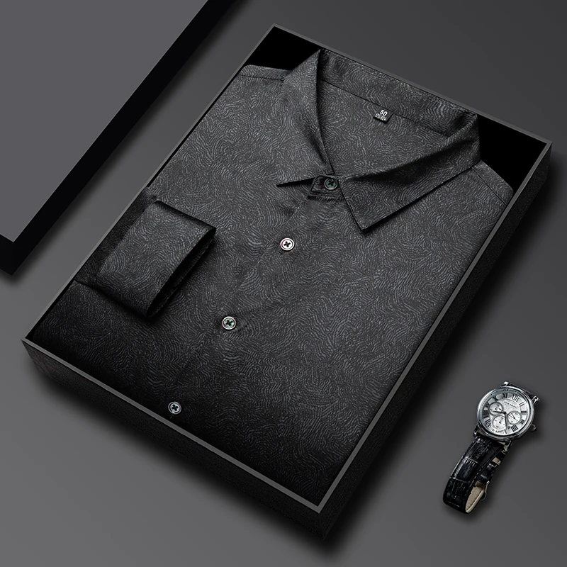 

Gentleman Luxurious Shirts For Men Long Sleeve Cool Feeling Silk Summer High Quality Smooth Comfortable Casual Camisas De Hombre