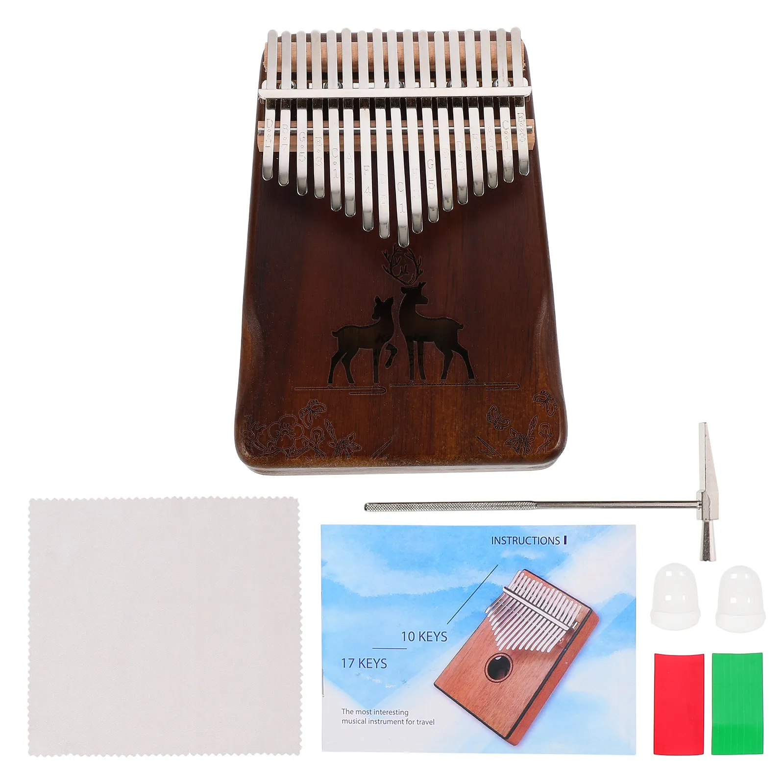 1Set 17-Key Thumb Piano Kalimba Mbira Set Beginner Friendly Lightweight Portable Small Music Instrument Clear Sound Digital