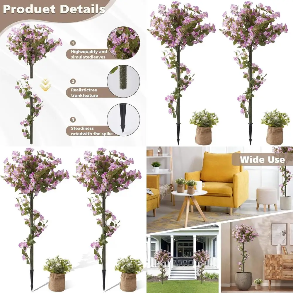 

2 Pack 48 Artificial Bougainvillea Trees with Spikes, Faux Blooming Bush for Indoor/Outdoor Decor