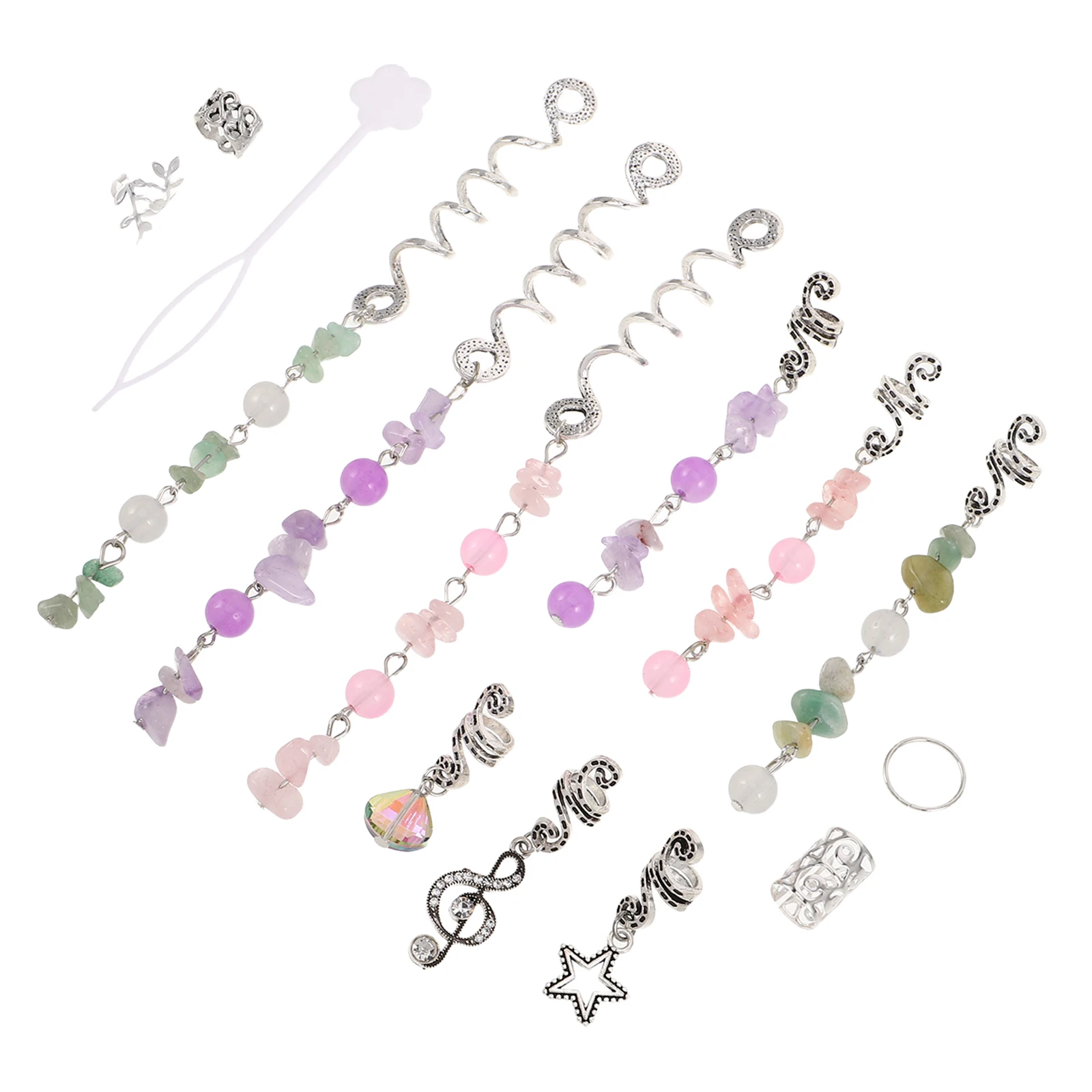 

50pcs Unique S Shape Hair Rings Natural Stone Metal Open Design Adjustable Hair Accessories for Women Braids Dreadlocks
