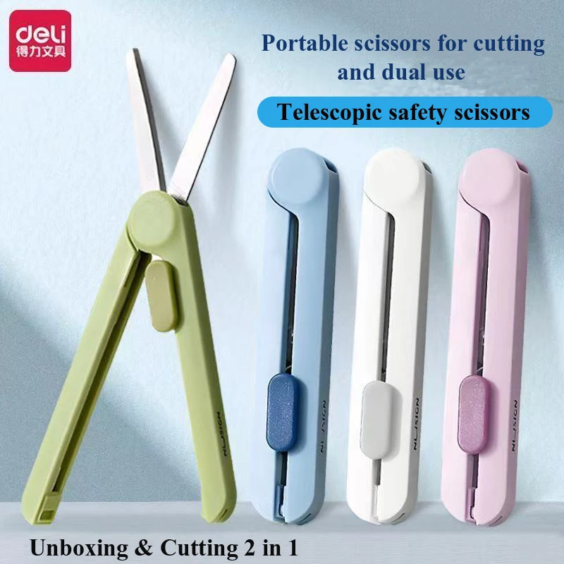 Deli Nusign NS057 2 en 1, cuchillo multiusos pequeño con cortador de caja dentada, seguridad de expansión de alto valor, suministros de arte