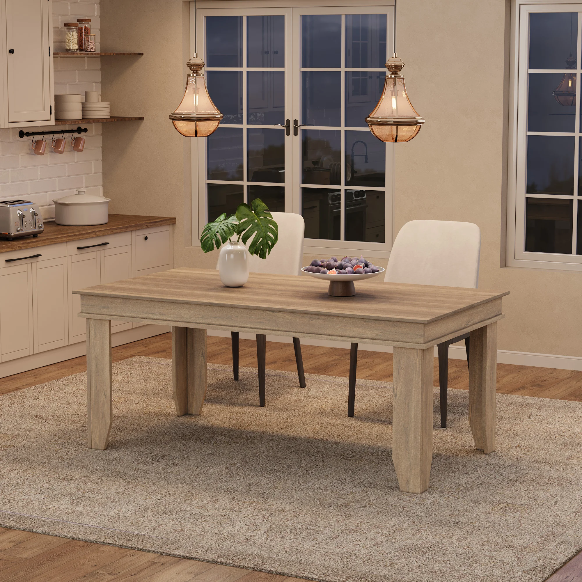 Farmhouse Rectangular Dining Table, 63/71 in for 6-8 People - 6 ft Kitchen Dinner Table - Solid Wood Frame, Sturdy Construction - Non-Extendable, Easy Assembly - Pear-wood color