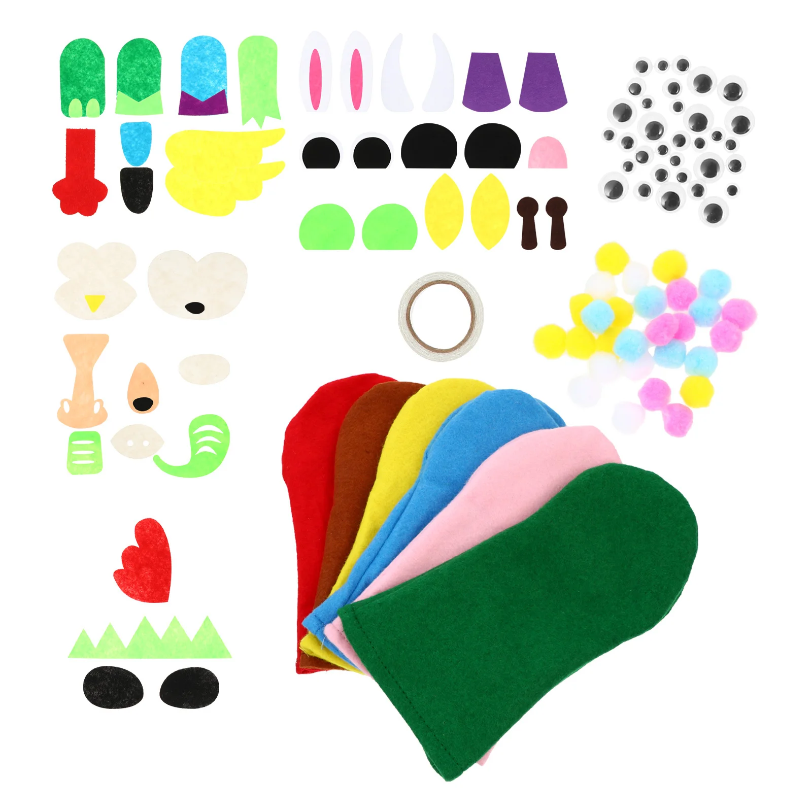 6Sets Hand Puppet Making Kit Adorable Die-Cut Accessories for Kids DIY Crafts Kindergarten Art Projects Felt DIY Crafts Kit