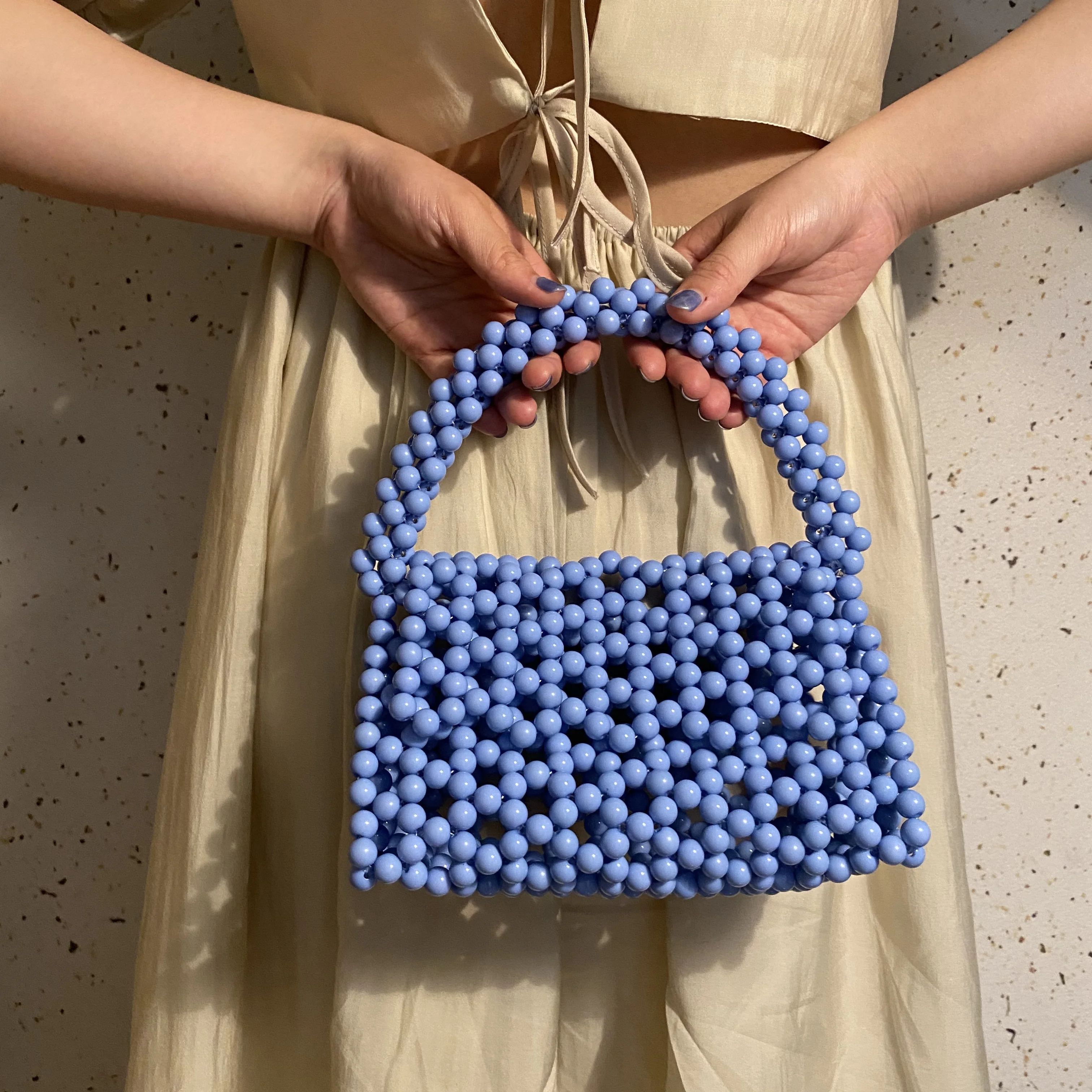 

Beaded Box Tote Colorful Acrylic Beads Handbag Three-Dimensional Shape Luxury Evening Party Dinner Bag Spring Handmade Pearl Bag