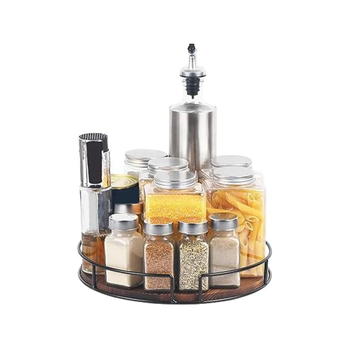 กล่องเก็บจานหมุนไม้กันลื่นสำหรับตู้, ตู้กับข้าว, เคาน์เตอร์ครัว, ตู้เย็น, ชั้นวางเครื่องปรุง, สีดำคาร์บอน