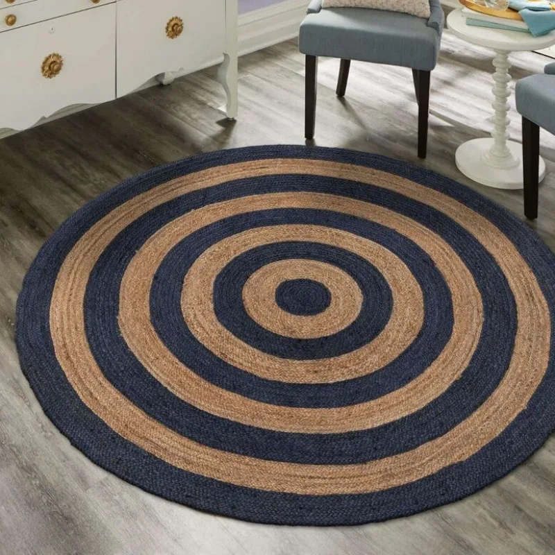 Rug Round Carpet Braided Natural Jute Area Rugs Farmhouse Rustic Look Mat