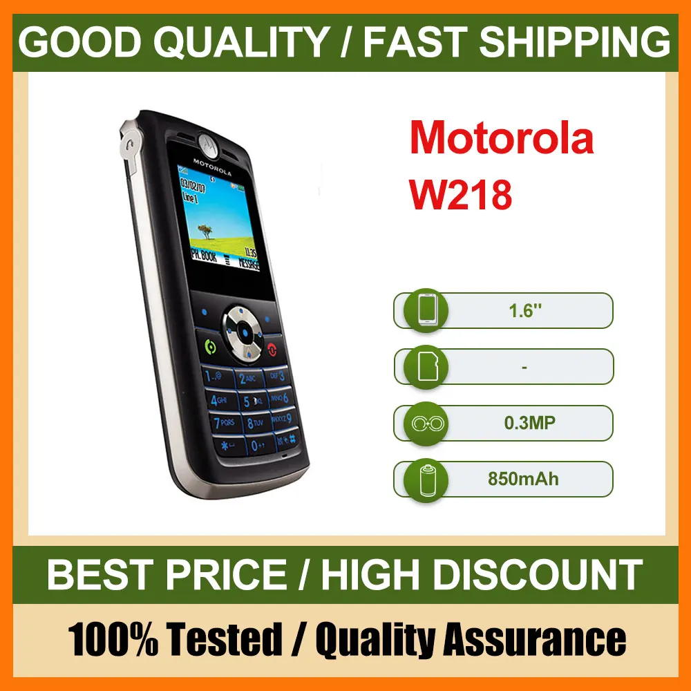 هاتف محمول أصلي مستعمل Motorola W218 بشريحتين غير مقفول 2G مقاس 1.6 بوصة 0.3 ميجابكسل 850 مللي أمبير في الساعة هواتف ذكية بحالة جيدة #1