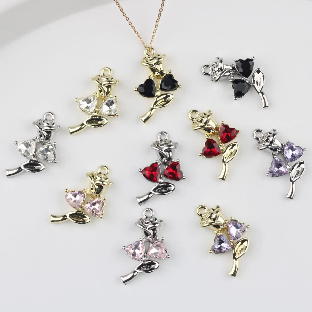 

6pcs Fashion Rose Flower Heart Shape Charms Pendant Jewelry Making Accessories Handmade DIY Bracelet Earrings Necklace Ornament