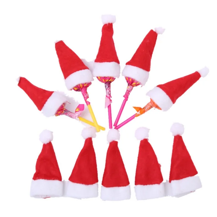 

500pcs Mini Red Santa Claus Hat Wine Bottle Wrap Cover Lollipop Lollypop Topper Wrap Xmas Christmas Party Dinner Decor