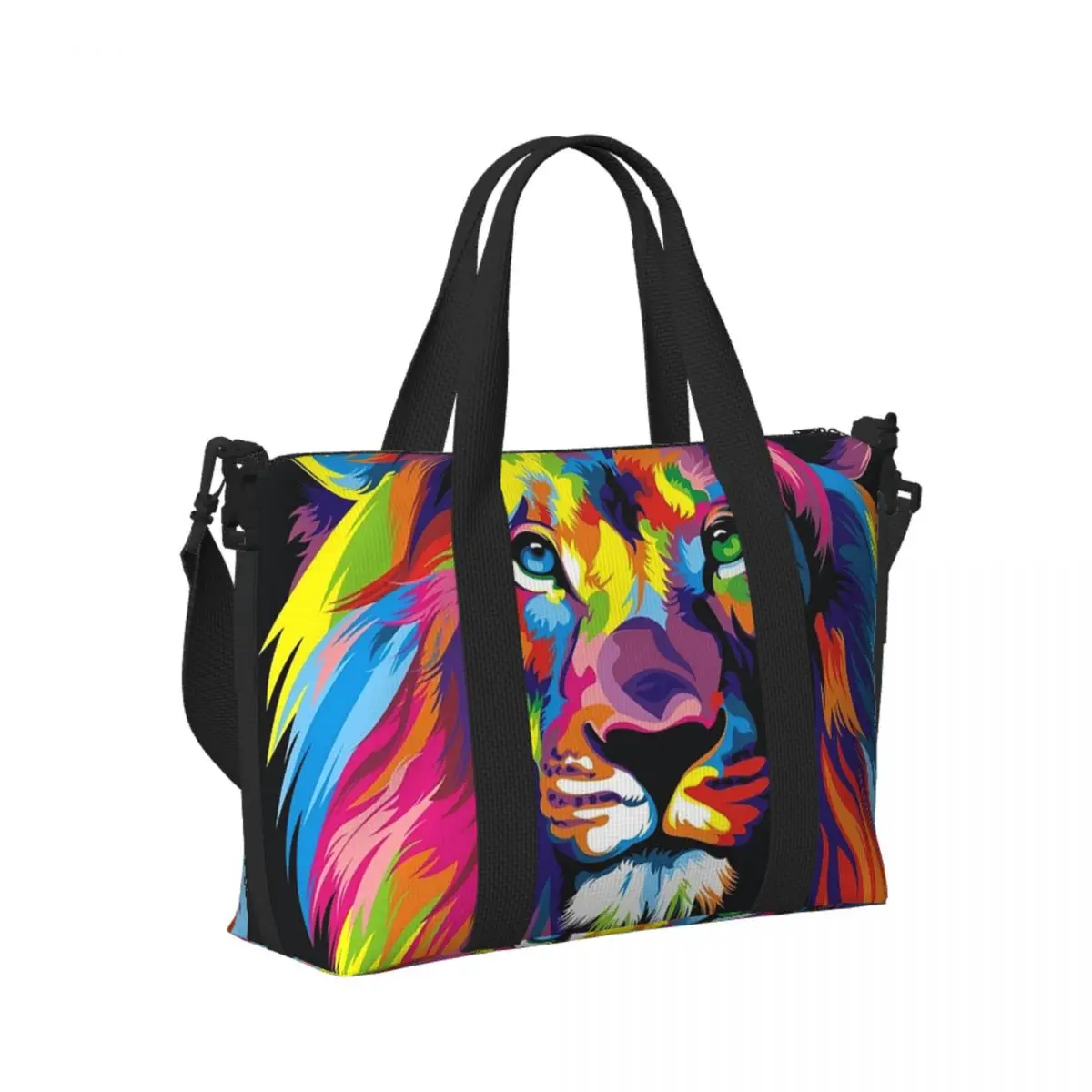 Custom Banksy Rainbow Lion Graffiti Pop Art Painting Beach Travel Bag Tote Bags for Gym Sport Women Shopping Duffle Shoulder Bag