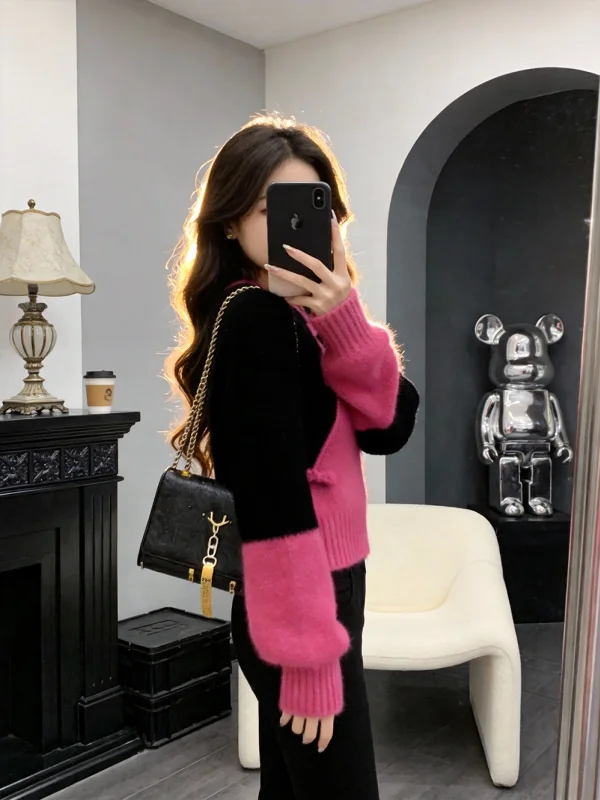 

Уникальный роскошный мягкий свитер из чесаной пряжи для повседневной носки, с уникальным цветовым блоком, вязаный, приталенный, удобный, с длинными рукавами, женское пальто