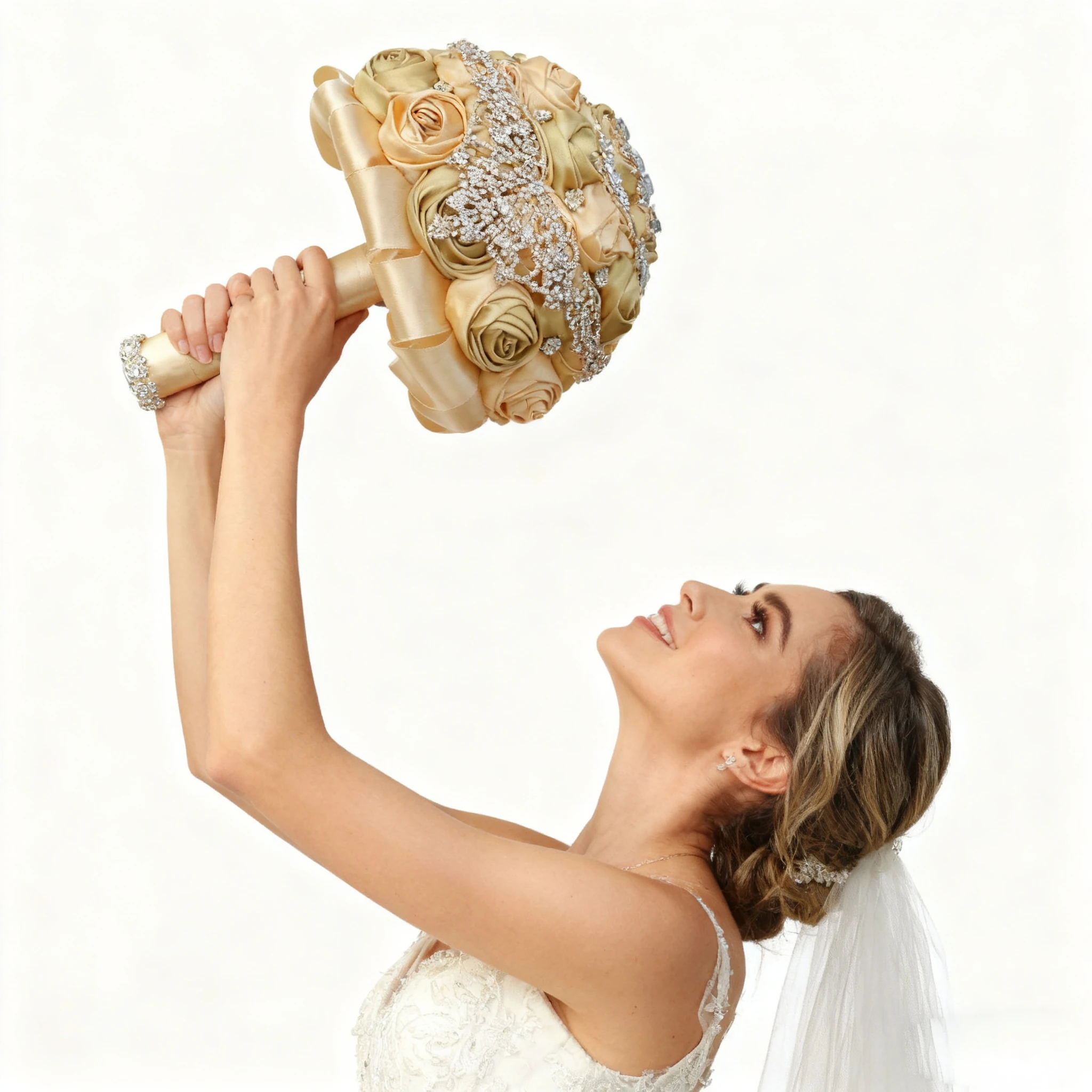 

Gold Bridal And Bridesmaid Bouquets Exquisite Rhinestones Silk Roses And Pearls Handmade Sisters Wedding Bouquets