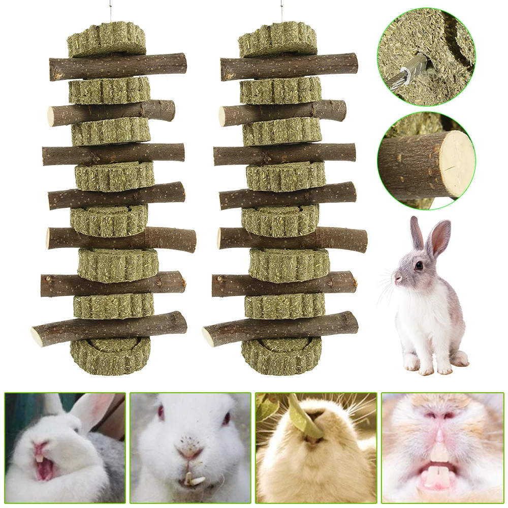 2Pcs Pet Chew Toy 100% Natural Organic Apple Chewing Sticks Rabbit Safe Teeth Grinding Toy for Chinchilla Hamsters Rodent Pets