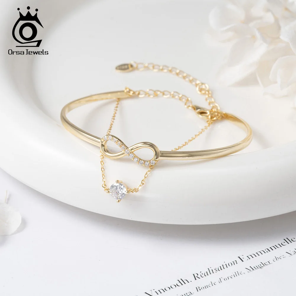 Imagem -03 - Orsa Jewels-pulseira de Prata Esterlina 925 para Mulheres Luxo Infinito Corrente Pulseira cz Brilhante Ajustável Jóias Elegantes Sb171