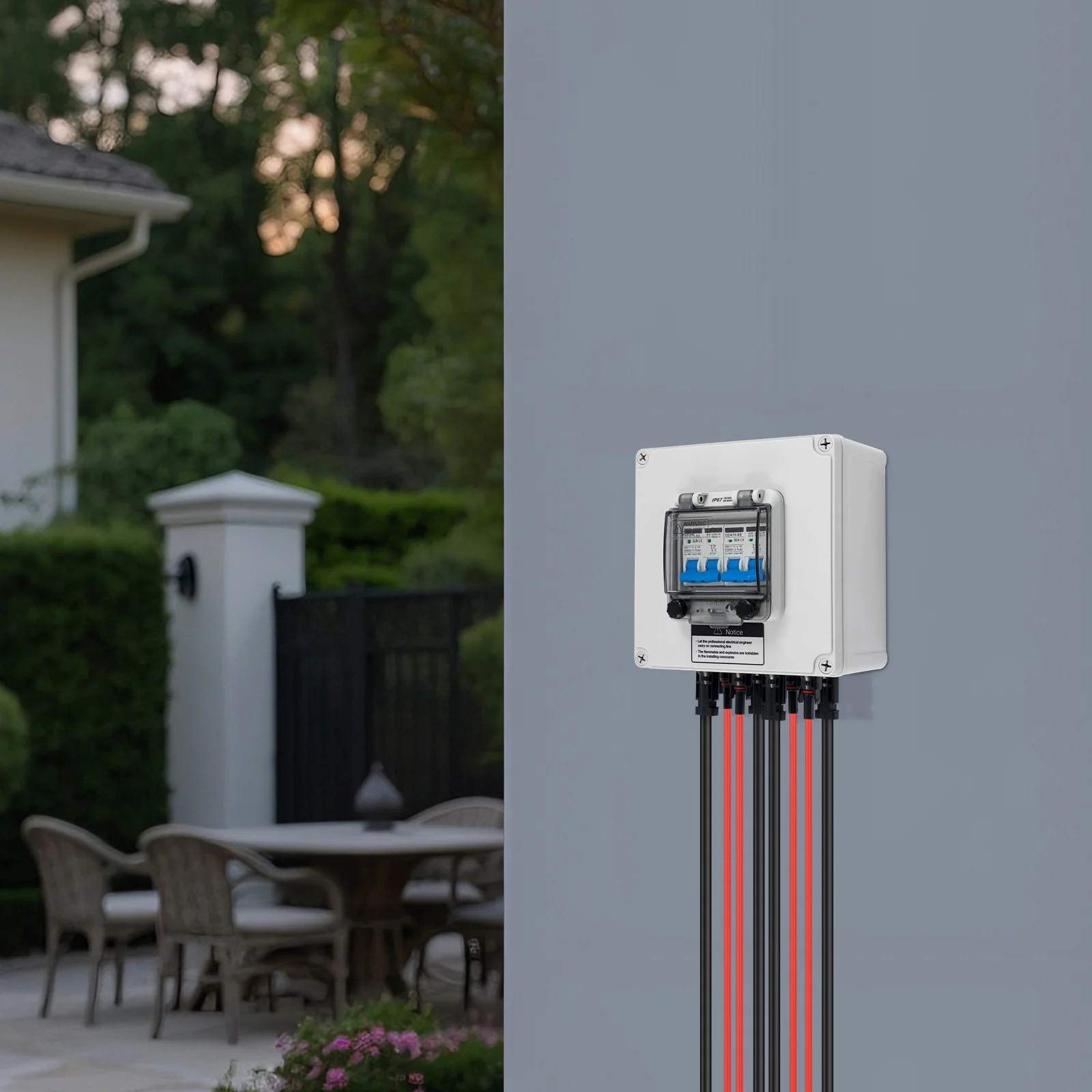 Picture 6: PV Combiner Box 2 Input 2 Output IP67 Waterproof with 30A Circuit Breaker Overvoltage Protection for Solar Panel System Off Grid