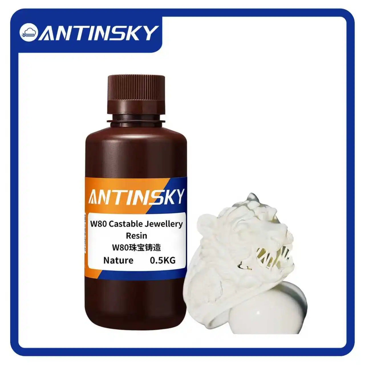 

ANTINSKY W80 Castable Resin Nature 80 Wax Content Smooth and crisp surface finishing 3d printing material 0.5kg